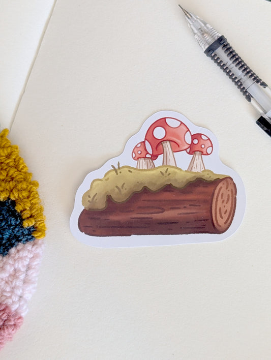 Cottagecore Mushroom Log Deco Sticker